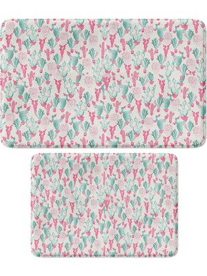 Odea Sevimli Tasarımlı Mikrofiber 2'li Takım Banyo Paspası, Kaymaz Taban, Makinede Yıkanabilir (40X60_50X80)