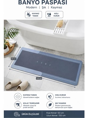 Odea Banyo Paspası-Kaymaz Tabanlı-Süper Emici Banyo Paspası-Abdest Paspası-Uzun Mavi 50 * 120 (Mavi)