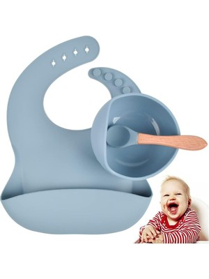 Odea Aputue Bebek Mama Seti, Silikon Bebek Yemek Takımı, Emici Tabanlı Kase, Bebek Önlüğü, Bebek Kaşığı, Blw Beslenme Seti, Çocuk Yemek Takımı (Mavi)
