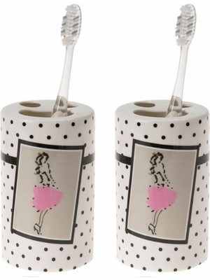Odea 2 Adet Seramik Diş Fırçalık Pembe Elbiseli Kadın Model 7X7X11CM Banyo Seti