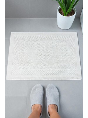 Odea Ayak Izi Desenli 2li Ayak Havlusu - 50X70 cm - Su Emici Banyo Paspası Seti - Beyaz