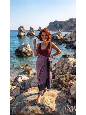 Odea Lila ve Siyah Kara Tezgâh El Dokuması Peştemal