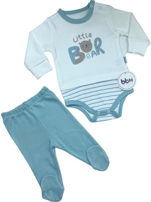 Odea Bon & Bon Our Mebs Clothing Mint Body Takımı, Ayı Baskılı, Çıtçıtlı (9-12 Ay)