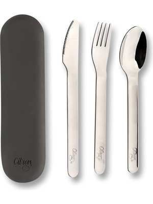 Odea Citron Citron Silikon Kılıflı Paslanmaz Çelik 3'lü Çatal Bıçak Kaşık Takımı - Black 1073810