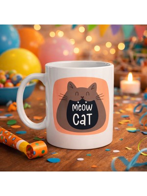 Vintessy Meow Cat – Sevimli Kedi Tasarımlı Porselen Kupa Model 66 Eğlenceli Kahve & Çay Kupası Hediyel