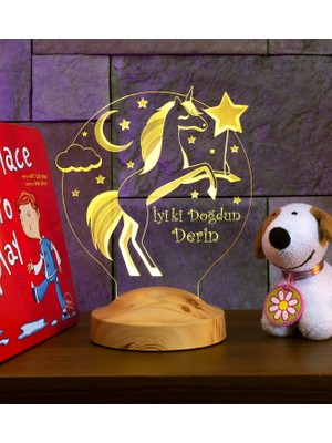 Odea Unicorn Isimli Gece Lambası, Tek Boynuzlu At Isimli Kız Çocuk Odası Hediyesi LED Lamba, Unicorn Doğum Günü Parti Hediyesi