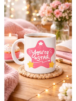 Vintessy You’re A Star "sen Yıldızsın" Yazılı Porselen Kupa Model 154 – Motivasyon Temalı, Özel Tasar