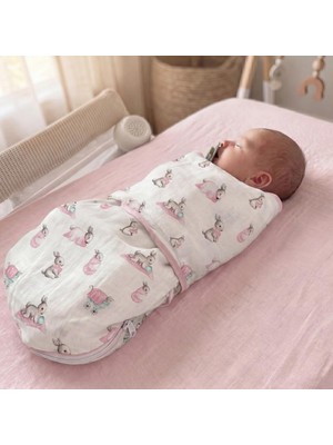 Odea Deux Lapıns% 100 Pamuk Müslin Bebek Hazır Kundak – Bébé Lapin Rose KNDK1019
