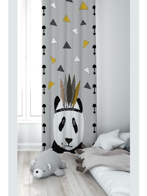 Odea Pelangi Gri Panda Desenli Dijital Baskı Yıkanabilir Bebek Çocuk Odası Fon Perdesi, Gri 70 x 240, 1103168702401