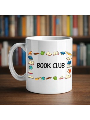 Vintessy Book Club Yazılı Kupa Model 244 Kitap Temalı Renkli Baskılı Seramik Kahve Kupası