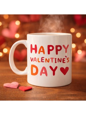 Vintessy Happy Valentine’s Day Kupa – Model 4 Sevgililer Günü Hediyesi - Aşk Temalı Porselen Kupa - S