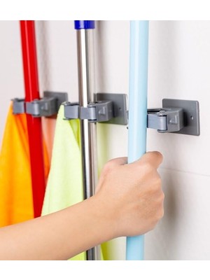 Odea Happens Çok Amaçlı Paspas, Süpürge, Fırça ve Mop Askısı, Duvar Montajlı Sap Tutucu, Mutfak ve Banyo Için, Gri & Beyaz, 3'lü Set