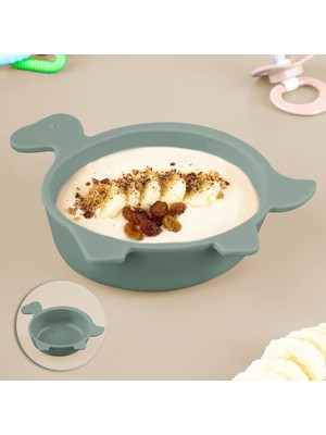 Odea Meleni Baby Kaplumbağa Figürlü Silikon Bebek Mama Kasesi - Şekilli Bebek Beslenme Kasesi - Yeşil