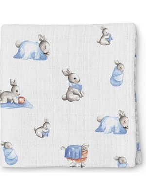 Odea Deux Lapins Bébé Lapin Müslin Örtü 100X100 cm