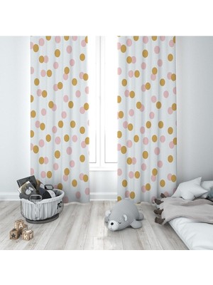 Odea Pelangi Beyaz Puantiyeli Dijital Baskı Yıkanabilir Bebek Çocuk Odası Fon Perdesi, Pembe-Çizgili 70 x 270