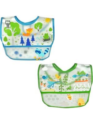 Odea Yorni Iplay Bebek Mama Önlüğü, 6-18 Ay, 2'li Set, Su Geçirmez Eva Kumaş, Cepli ve Cırtlı, Mavi ve Yeşil