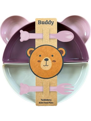 Odea Tucklebery Buddy Mama Tabağı Seti, 1 Ayıcık Tabak 4 Kase Çatal-Kaşık, Bebek ve Çocuklar Için Yemek Takımı, Bpa Içermez, Pembe Mor Bej