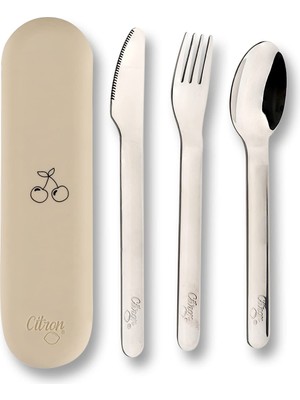 Odea Citron Citron Silikon Kılıflı Paslanmaz Çelik 3'lü Çatal Bıçak Kaşık Takımı - Cherry 1073766