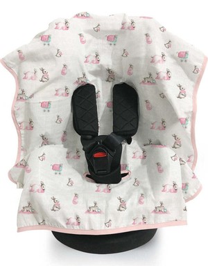 Odea Deux Lapıns% 100 Pamuk Müslin Puset & Oto Koltuk Örtüsü - Bébé Lapin Rose POKORT-BLR-000STD