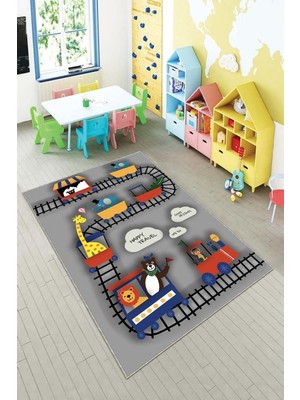 Odea Pelangi Gri Ray Desenli Yıkanabilir Kaymaz Taban Leke Tutmazbebek ve Çocuk Odası Halısı, Gri-Kırmızı 80 x 300, 90OTC13570938030027