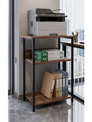 Odea Yazıcı Sehpası 3 Katlı Çok Amaçlı Raf Metal Ayaklı Printer Stand Ofis Ev Düzenleyici Kahverengi
