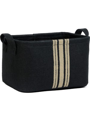 Odea Ocean Home Textile Siyah Renk Çizgili Jüt Sepet 30 x 21 x 18 cm