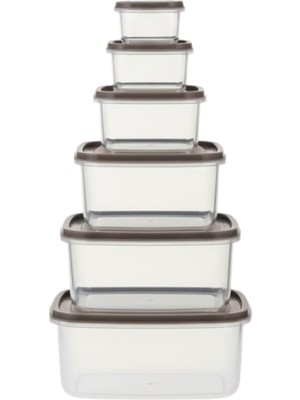 Odea 6’lı Saklama Kabı Seti Koyu Kum Beji Kapaklı | 300 ml – 3150 ml Çok Amaçlı Gıda Saklama Kabı | Bpa Içermeyen Şeffaf Plastik