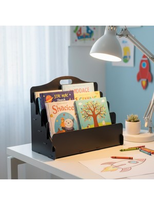Odea Carry Montessori 4 Raflı Ahşap Mini Kitaplık -Çocuk Odası Kitaplık - Çocuk Kitaplığı - Bebek & Çocuk Odası Için Mini Kitaplık- Çocukların Kolay Erişebileceği Kitaplık - (Siyah)