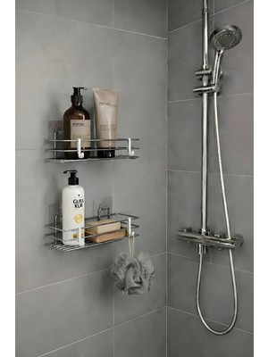 Odea Sas Haus Tek Katlı Duş Rafı – Kancalı Banyo Şampuanlık & Organizer 2 Adet Krom Tş-01