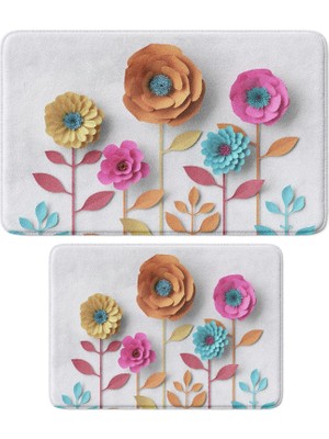 Odea Sevimli Tasarımlı Mikrofiber 2'li Takım Banyo Paspası, Kaymaz Taban, Makinede Yıkanabilir (40X60_50X80)