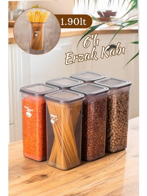 Odea Porsima 432 gr 6lı Etiketli Kare Un Erzak Bakliyat Saklama Kabı Takımı Seti 1.70 Lt - Gri, 432-GR-6