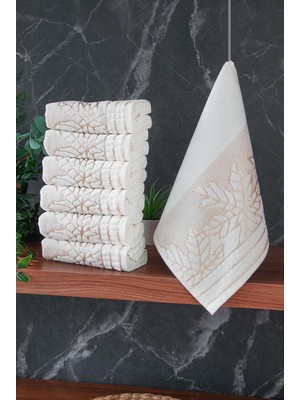 Odea Çınar Jakarlı 6’lı Kadife Pamuklu El ve Yüz Havlu Seti 30X50 cm - 00434- Gold