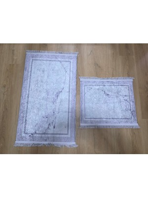 Odea Aksu Brillant 2'li Banyo Paspas Seti Kaydırmaz Tabanlı Püsküllü Banyo Halısı 60X100CM & 50X60CM (A2-3)