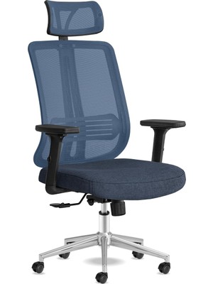 Odea Calitte Spark Ofis Sandalyesi Baş Destekli Fileli Sırt Ergonomik Çalışma Koltuğu (Mavi)