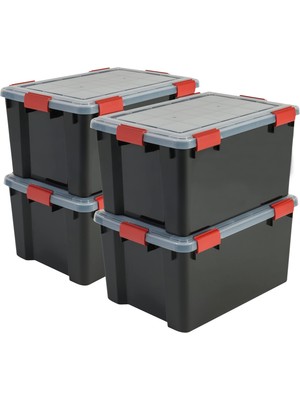 Odea Iris Ohyama, Kutu, Plastik Düzenleyici, 4'lü Set, 50 L, Istiflenebilir, Klipsli Sap, Garaj, Kiler, Tavan Arası - Air Tight Box At-L - Siyah