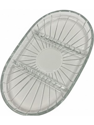 Odea Şık Tasarımlı 3 Bölmeli Cam Kahvaltılık – 27X15 cm Dayanıklı Servis Tabağı, Çok Bölmeli Sunum Kabı, Çizgili Desen Modern Cam Meze ve Atıştırmalık Tabağı