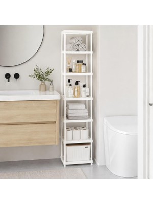 Odea 6 Katlı Dar Banyo Rafı Beyaz, 40 x 33 cm Raf Ölçülü Çok Amaçlı Plastik Düzenleyici ve Depolama Ünitesi