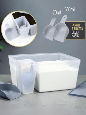 Odea Beylini 6.5 Litre Kapaklı Saklama Kabı Ölçü Kaşıklı Un Şeker Deterjan Bakliyat Erzak Tahıl Çok Amaçlı Saklama Taşıma Kutusu