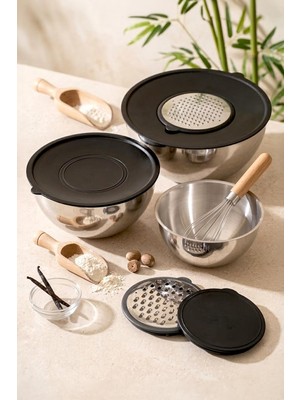 Odea Kitchen Life Paslanmaz Çelik Profesyonelia 9 Parça Rendeli Karıştırma Kabı ve Saklama Kabı Takımı Kase,çelik
