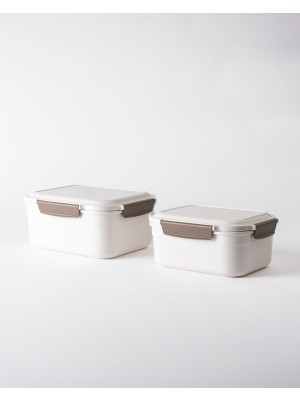 Odea Granada 2'li Derin Dikdörtgen Saklama Kabı - Soft Ekru - 3400+2100 ml