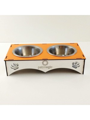 Odea Petmagic 2'li Mama Kabı Ikili Ahşap - Çelik Kap (Turuncu Beyaz)