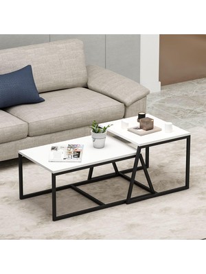 Odea Inarch Dizayn Minimal 2'li Orta Sehpa Beyaz