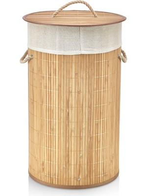 Odea Deconox El Yapımı Hasır Katlanır Çamaşır Sepeti Yuvarlak 55 Litre (35CM*35CM*61CM), Doğal Malzemeden Üretilmiş Çamaşırlık (Naturel)