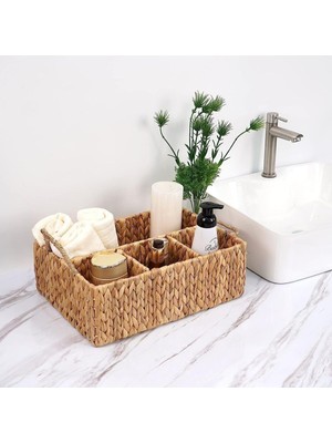 Odea Deconox El Yapımı Doğal Hasır Dikdörtgen Çok Amaçlı 4 Bölmeli Dolap Düzenleyici (43X30X13CM)