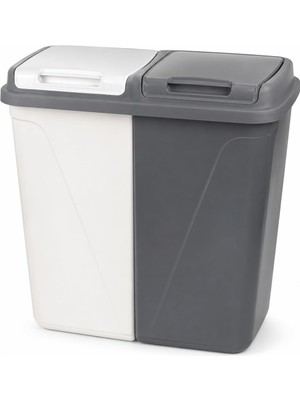 Odea 90 Litre Çift Bölmeli Kirli Çamaşır Sepeti | 2 x 45 L Kapasiteli | Kapaklı Plastik Çamaşır Sepeti | Beyaz ve Renkliler Için Ayrı Bölmeli | 60 x 58 x 38 cm | Gri-Beyaz