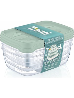 Odea Hobby Life Trend 3'lü Dikdörtgen Saklama Seti – Modern, Istiflenebilir ve Gıda Dostu Mutfak Organizer (Yeşil)