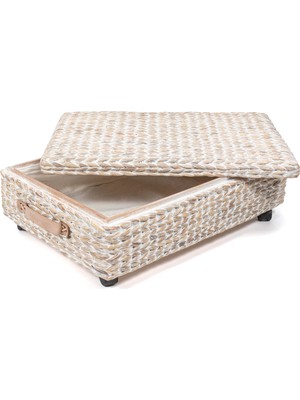 Odea Happimess BSK1006C Chett Minimalist El Dokuma Sümbül/ahşap Yatak Altı Saklama Kutusu, Banyo, Yatak Odası, Dolap, Giriş Yolu, Misafir Odası, Beyaz Yıkama