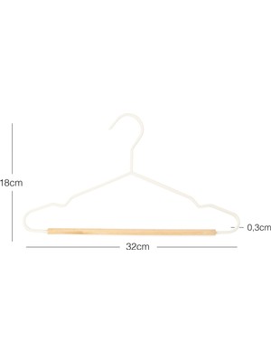 Odea Ocean Home Textile 6'lı Ahşap Destekli Mat Beyaz Renk Kauçuk Kaplamalı Metal Çocuk Giysi Askısı 18 x 32 x 0.3 cm