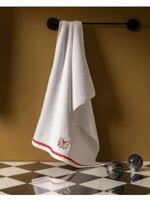Odea RAVELOT%100 Pamuk Nakışlı Yüz Havlusu - Beyaz - 50X70 cm