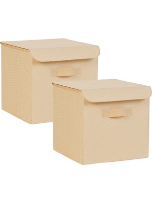 Odea Ocean Home Textile 2'li Bej Balıksırtı Kapaklı Kutu Set 30 x 30 x 30 cm